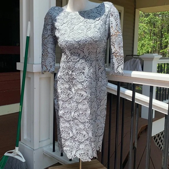 Eliza J | Dresses | Eliza J Gray Silver Lace Overlay 34 Sleeves Occasion  Classy Dress | Poshmark